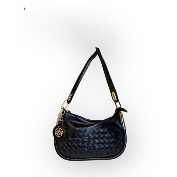 David & Shansky Handbags - Antonio Melani Women's Soft Black Leather Weave Pattern Shoulder Bag 
Gold​​